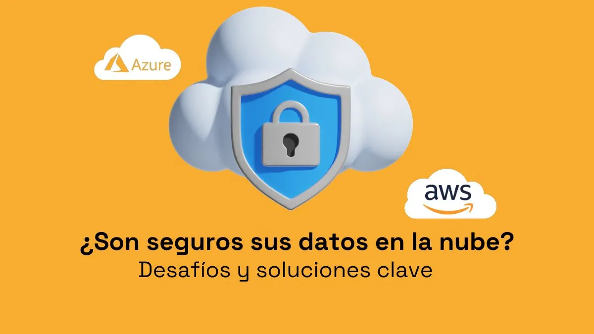 Ciberseguridad en la nube con un candado digital y los colores corporativos de Hopla.